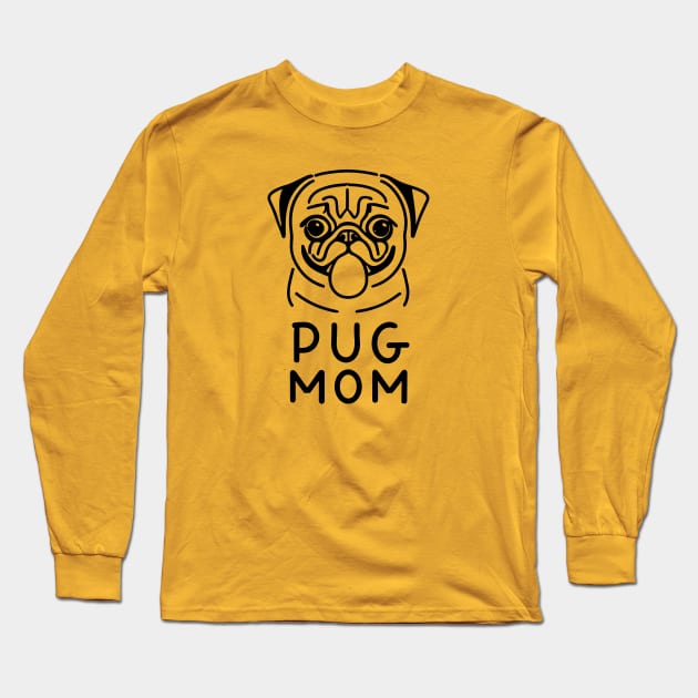 Pug Mom Minimalist Drawing Long Sleeve T-Shirt by ravensart